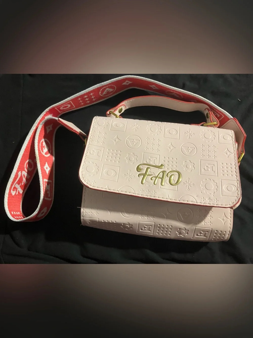 FAO Schwarz Pink Crossbody Bag with Pink Strap and Gold Logo
